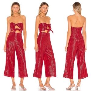 MAJORELLE Shimmering Red Cutout Jumpsuit